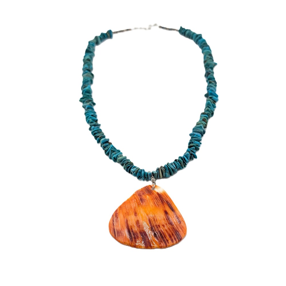 Navajo Spiny Oyster Pendant Nuggets Turquoise necklace 19.5" Jewelry** - Picture 2 of 10